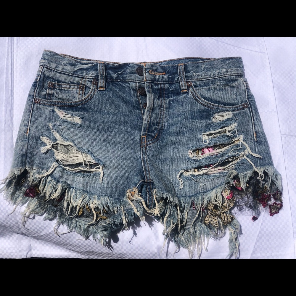 Free people lace detail jean shorts